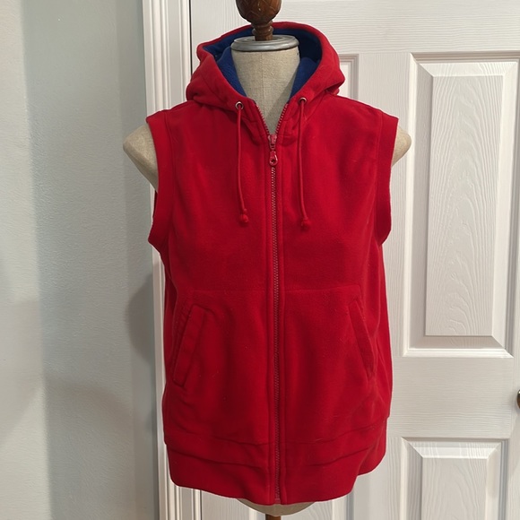Vintage 90s Gap fleece vest hoodie red full zipper pockets women’s size M medium - Picture 2 of 12